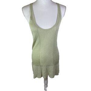 lisli Metallic Green Shimmer Scoop Neck Stretch Ribbed Tunic Top Sz L